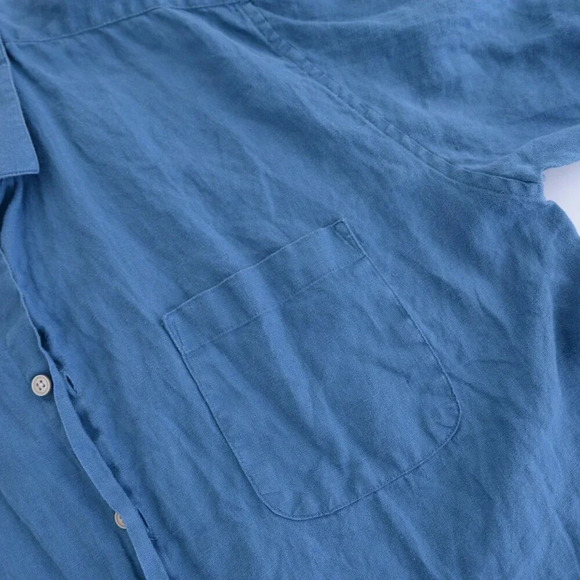 Vintage 90S Joseph Abboud Blue 100% Linen Short Sleeve Button Up  Shirt Size XL - Picture 8 of 10